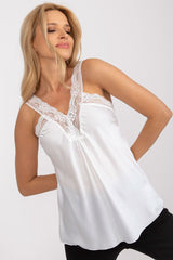 V-neck imitation satin top neck trimmed with lace