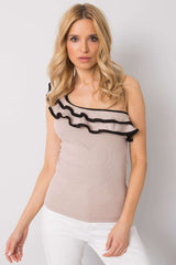 Asymmetrical neck top with decorative frill