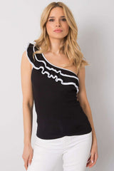 Asymmetrical neck top with decorative frill