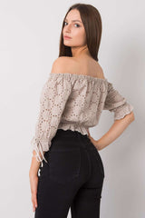 Short sleeve openwork pattern fabric blouse