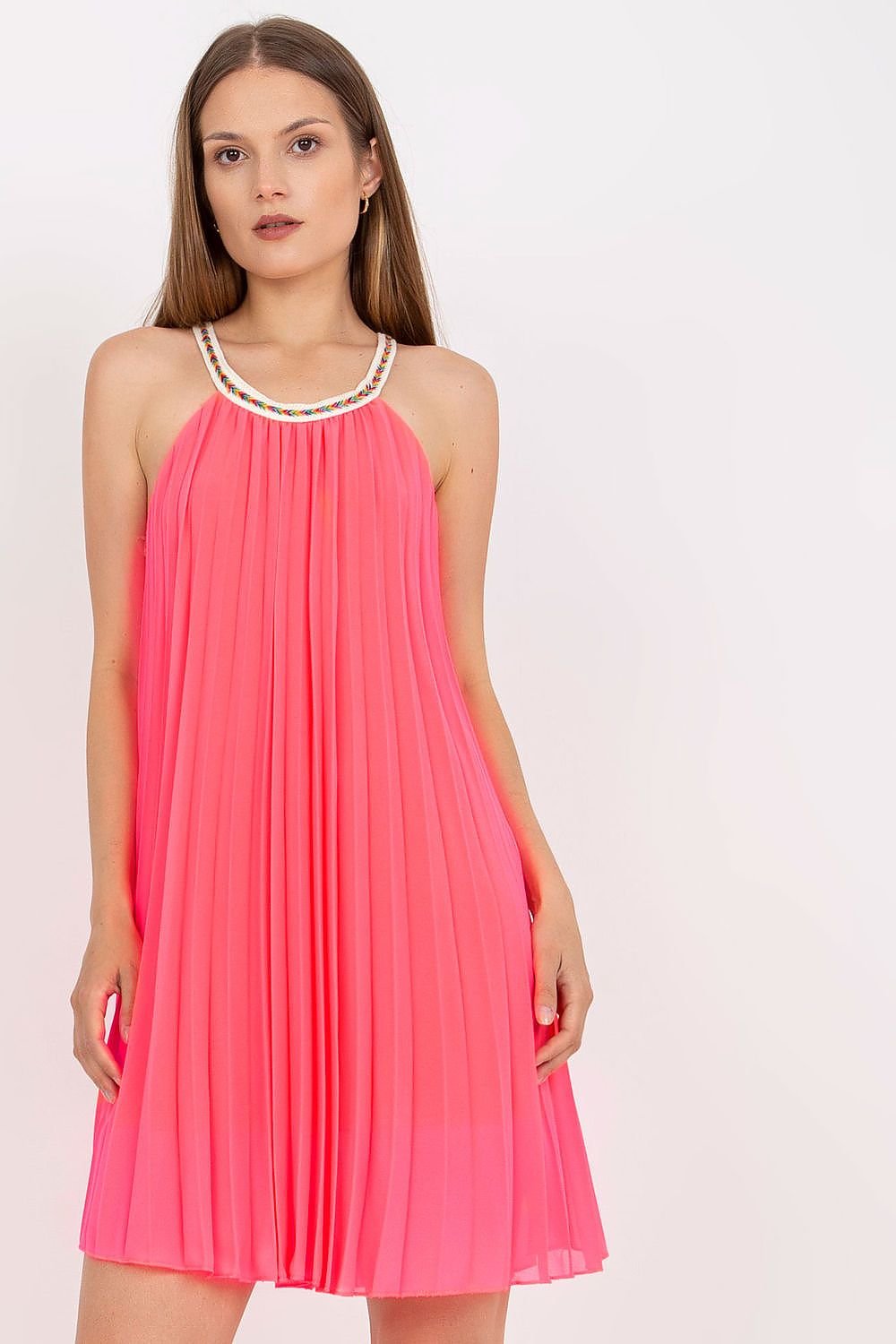 Summer pleated strapless day dress