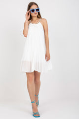 Summer pleated strapless day dress