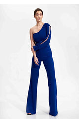 Elegant fitted jumpsuit with one long sleeve