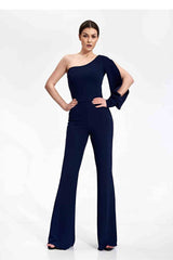 Elegant fitted jumpsuit with one long sleeve