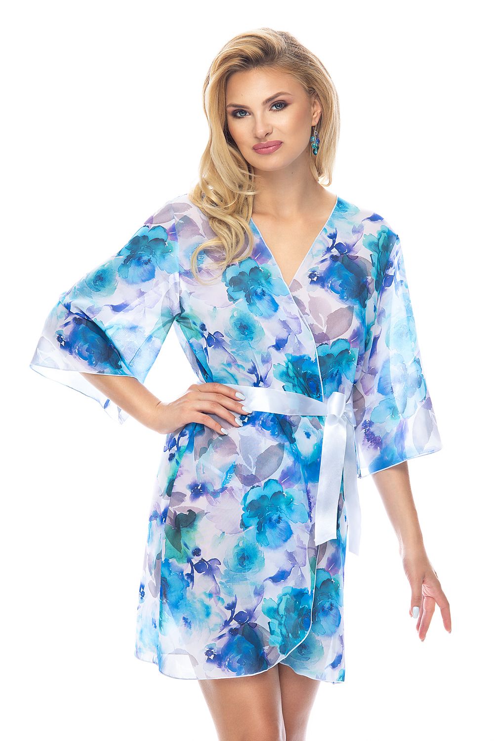 3/4 sleeves airy chiffon bathrobe