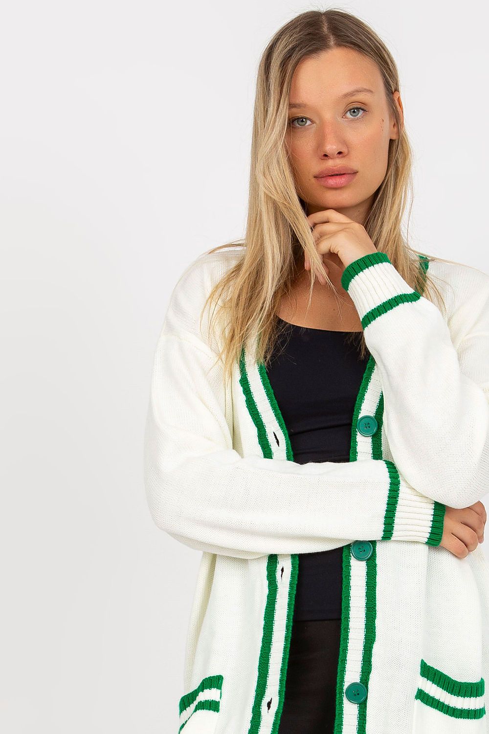 Long-sleeved Cardigan With Contrast Trim Secondary image