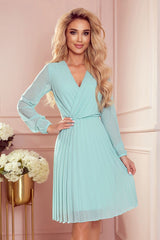 Pleated long sleeves chiffon cocktail dress