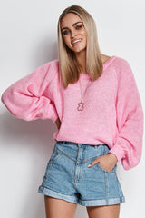 Deep boat-shaped neck long sleeves sweater