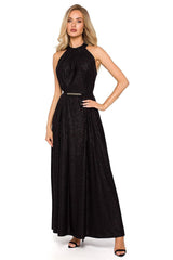 Brocade flared maxi cut evening dress