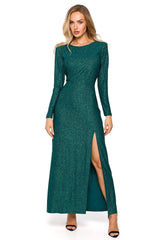 Long sleeves brocade fabric evening dress