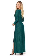 Long sleeves brocade fabric evening dress