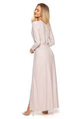 Long sleeves brocade fabric evening dress