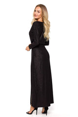 Long sleeves brocade fabric evening dress