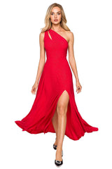 Elegant one-shoulder high leg slit evening dress