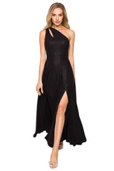 Elegant one-shoulder high leg slit evening dress