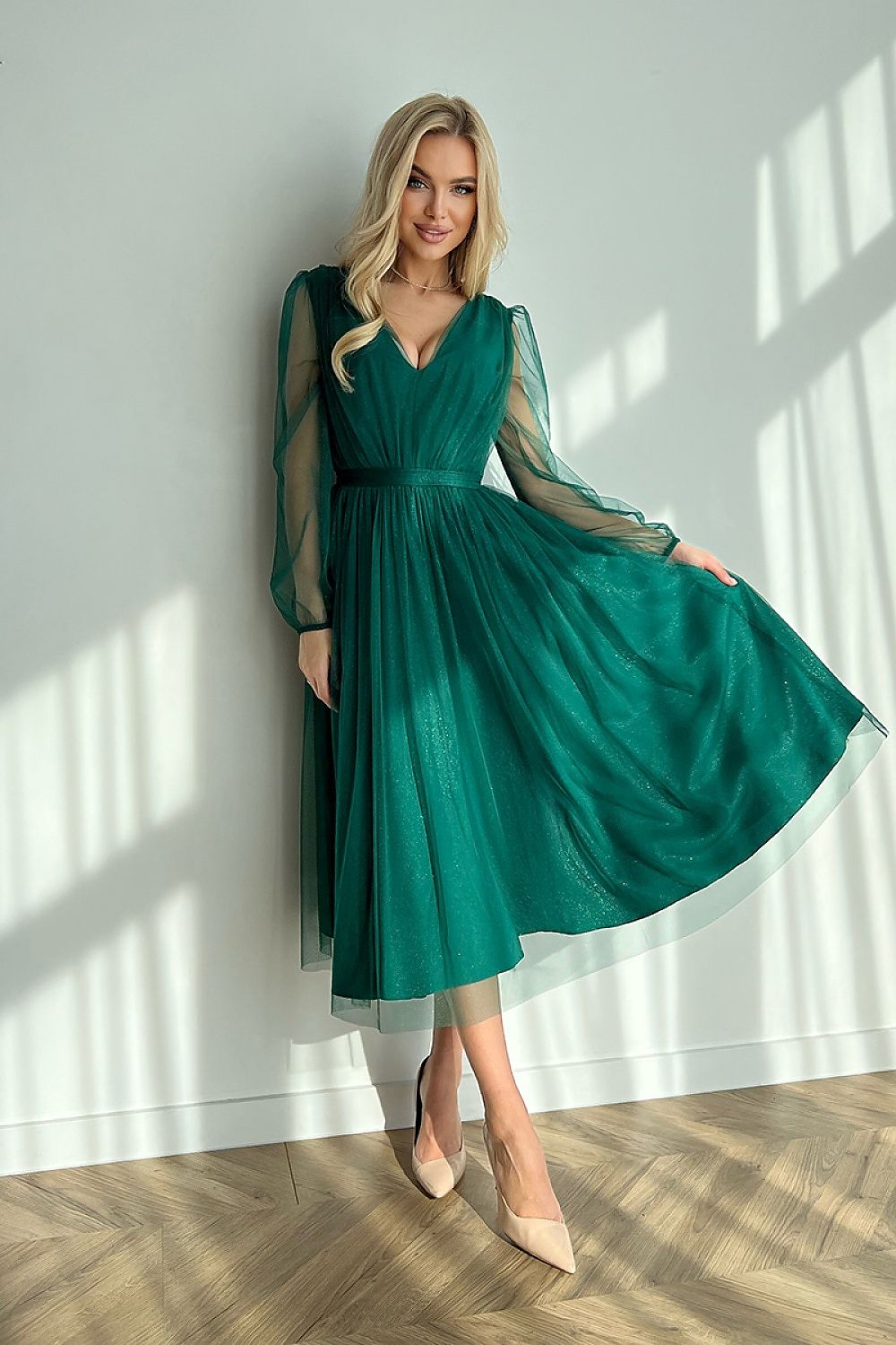 Elegant Long Sleeves Evening dress Green – Bicotone Secondary image