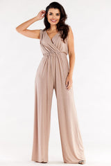 Jumpsuit with wide pants and an envelope top