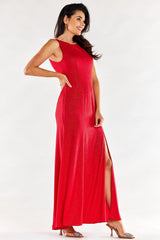 Elegant fitted at the bust two front slits evening dress