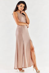 Elegant fitted at the bust two front slits evening dress