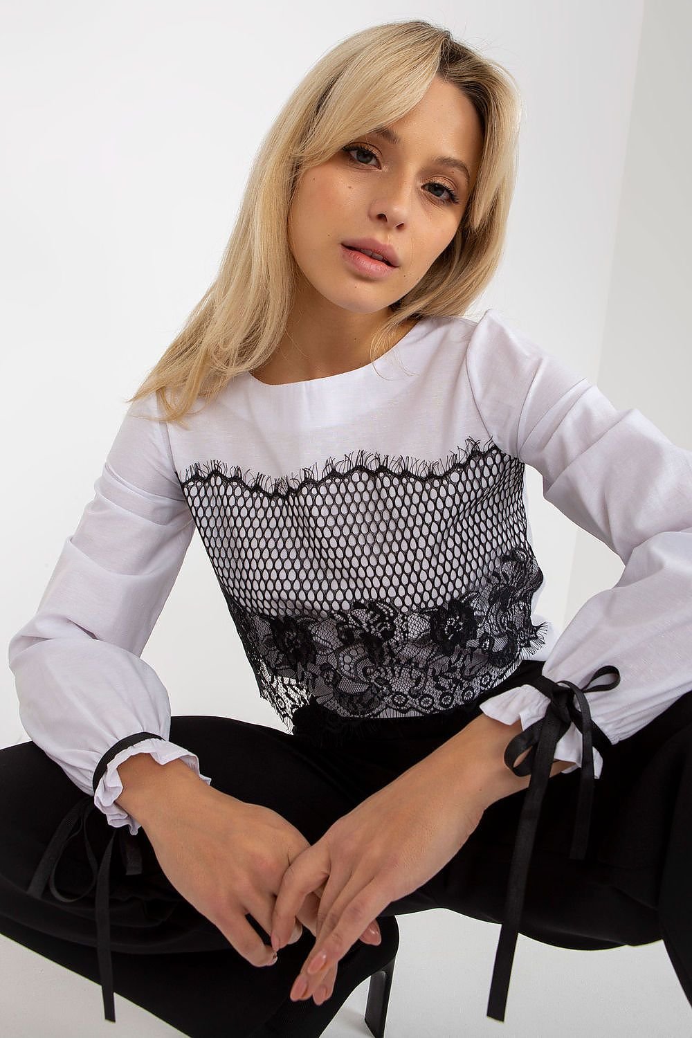 Decorative lace formal blouse with long sleeves