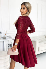 Asymmetrical 3/4 sleeves lace evening dress