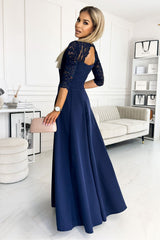 Stylish long lace side slit formal dress