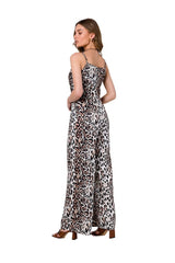 Summer satin fabric print jumpsuit with thin straps