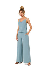 Jumpsuit with draped neckline and on thin straps