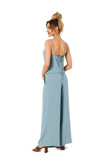 Jumpsuit with draped neckline and on thin straps