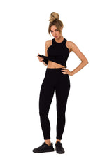 Fashionable ribbed knit leggings with a logo