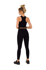 Fashionable ribbed knit leggings with a logo