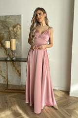 Beautiful satin evening dress with a side slit