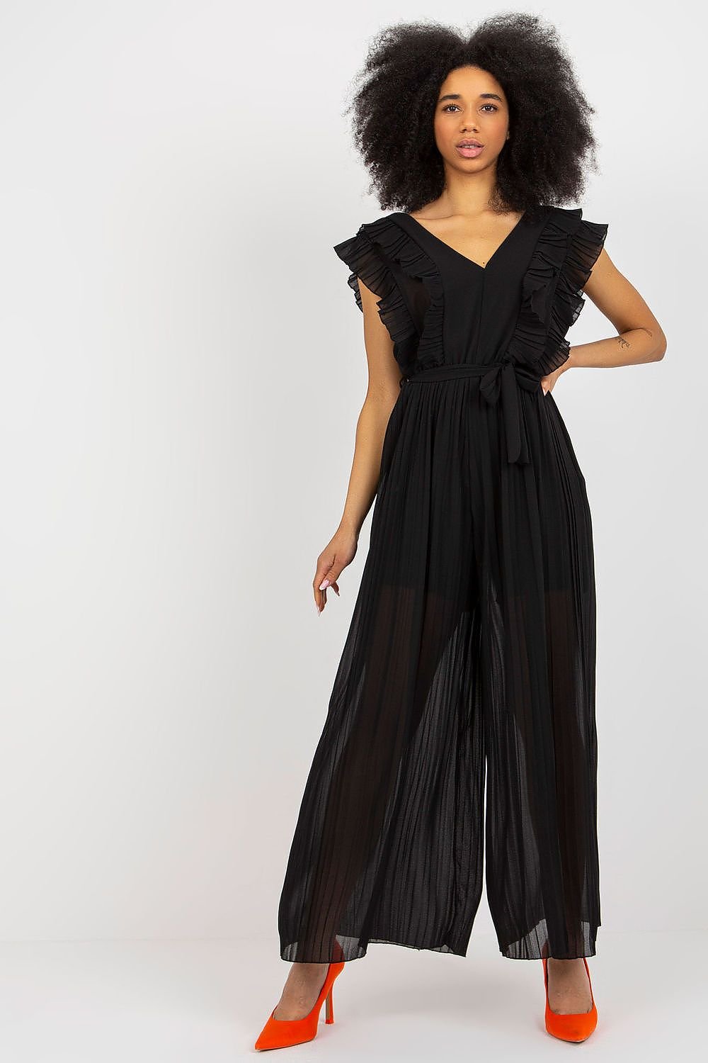 Pleated jumpsuit with wide legs