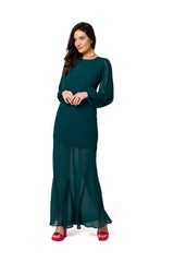 Long sleeves delicate chiffon evening dress