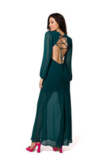 Long sleeves delicate chiffon evening dress