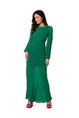 Long sleeves delicate chiffon evening dress