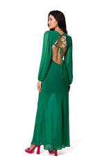 Long sleeves delicate chiffon evening dress