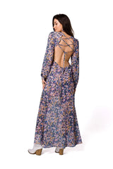 Long sleeves delicate chiffon evening dress