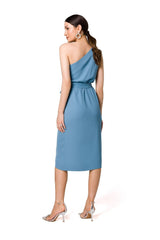 One-shoulder motif draping cocktail dress