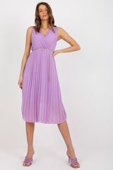 Pleated sleeveless V-neck cocktail dress