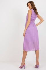 Pleated sleeveless V-neck cocktail dress