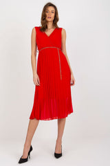 Pleated sleeveless V-neck cocktail dress