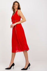 Pleated sleeveless V-neck cocktail dress