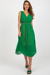 Pleated sleeveless V-neck cocktail dress