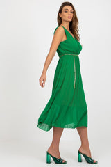 Pleated sleeveless V-neck cocktail dress