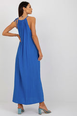 Summer long dress with a loose cut on tied straps