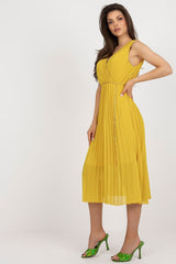 Pleated sleeveless V-neck cocktail dress