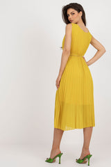 Pleated sleeveless V-neck cocktail dress