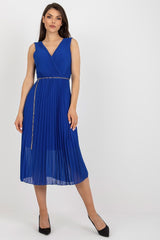 Pleated sleeveless V-neck cocktail dress