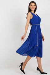 Pleated sleeveless V-neck cocktail dress